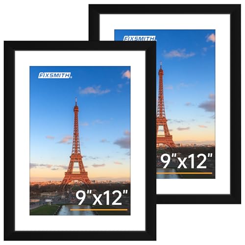 9x12 Picture Frame Set of 2, Photo Frame with HD Plexiglass, Display Pictures 6x8 with Mat or 9x12 Without Mat, Black Picture Frames Collage Wall Decor, Gallary Wall Frame - color: Black, size: 9"×12"