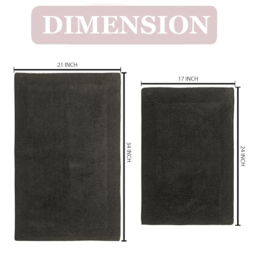 Home Weavers Luxury Collection 100% Cotton Reversible Bathroom Rugs Set, Washable Rug, Soft Cotton Extra Soft and Absorbent Bath Rug, Kitchen Mat, 2 Piece Set(S+M), Gray - color: Grey, size: 2 Piece Set(S+M)