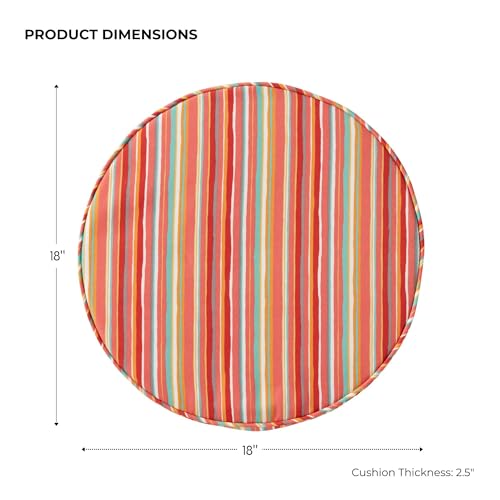 Greendale Home Fashions Set of 2 Outdoor 18 inch Round Patio Dining Chair Pads – Comfortable Fiber-Filled Seat Cushions with Ties, Reversible Polyester Fabric, Watermelon Stripe - color: Watermelon Stripe