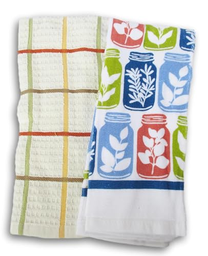 100% Cotton Kitchen Towel Set 2 Pack (Mason Jars and Summer Stripe) - color: Mason Jars and Summer Stripe