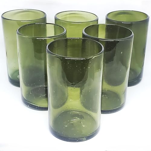Solid Olive Green 14 oz Drinking Glasses (set of 6), Recycled Glass, Lead-free, Toxin-Free (14oz Drinking) - color: Olive Green, size: 14 oz