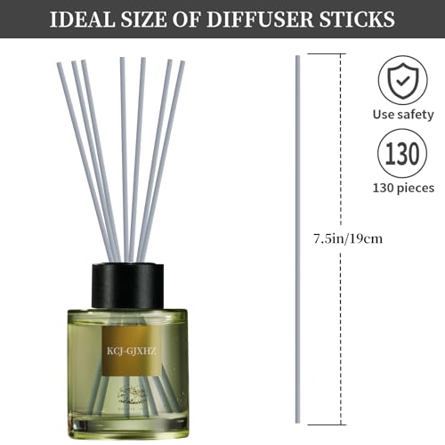 130Pcs Grey Fiber Reed Diffuser Sticks-7.5Inch/3mm Reed Sticks Essential Oil Aroma Diffuser Reeds Aroma Fragrance Refills (3mm X 19cm (130pcs)) - color: Grey Colors, size: 3mm x 19cm (130pcs)