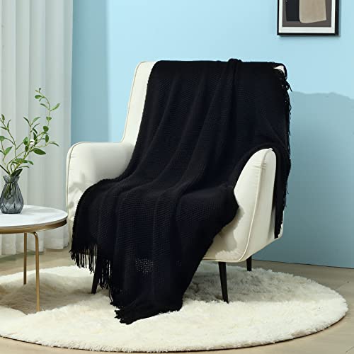CREVENT Farmhouse Couch Sofa Throw Blanket for Bedroom Living Room Decoration, Soft Warm Cozy Light Weight for Spring Summer Fall (50''X60'' Black) - color: Black Dot