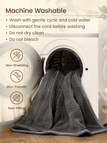 Bearhug Electric Blanket Throw Size, 50" x 60" Heated Blanket with 6 Heating Levels & 4H Auto Shut-Off, Machine Washable Soft Velvet to Sherpa Reversible Heated Throw for Office, Couch and Sofa, Gray - color: Gray-velvet & Sherpa, size: Throw 50" × 60"