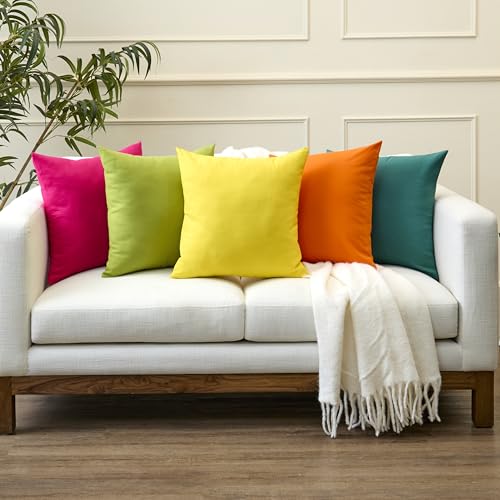 Encasa XO Throw Pillow Covers, Cotton, No Inserts 12"x12" Sunbeam Yellow | Durable Cotton Canvas | Concealed Invisible Zipper | Ideal for DIY & Embroidery | Living Room & Couch | Set of 2 - color: Sunbeam Yellow, size: 12" x 12" (Pack of 2)