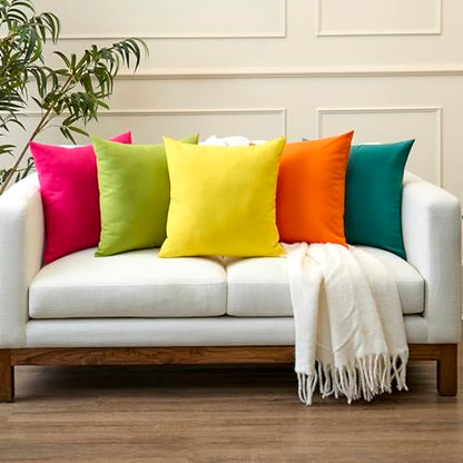 Encasa XO Throw Pillow Covers, Cotton, No Inserts 12"x12" Sunbeam Yellow | Durable Cotton Canvas | Concealed Invisible Zipper | Ideal for DIY & Embroidery | Living Room & Couch | Set of 2 - color: Sunbeam Yellow, size: 12" x 12" (Pack of 2)