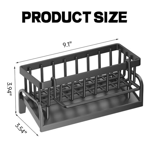 Sponge Holder for Kitchen Sink Organizer Caddy with Auto Drain Tray Plastic - color: Carbon Steel