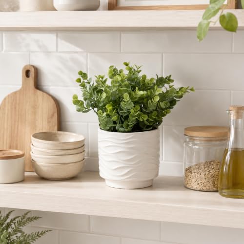 Artificial Eucalyptus Plant, 11" Faux Greenery in Ceramic Pot | Realistic leaves, ceramic pot, for shelf, desk, bathroom, office, bedroom, and living room decor