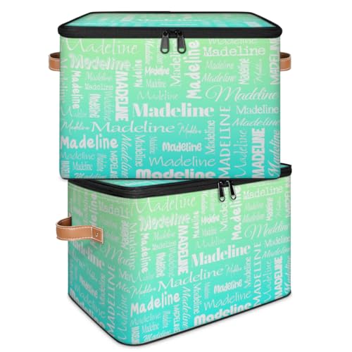 Custom Name Storage Basket, Personalized Keepsake Box, Green Cyan | Foldable Fabric Gradient Large Memory Bin with Handle Lid Lightweight Waterproof Dustproof, 14"L x 10.2"W x 10.4"H - color: Option 16