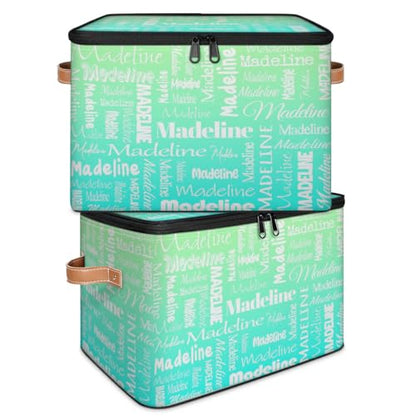 Custom Name Storage Basket, Personalized Keepsake Box, Green Cyan | Foldable Fabric Gradient Large Memory Bin with Handle Lid Lightweight Waterproof Dustproof, 14"L x 10.2"W x 10.4"H - color: Option 16