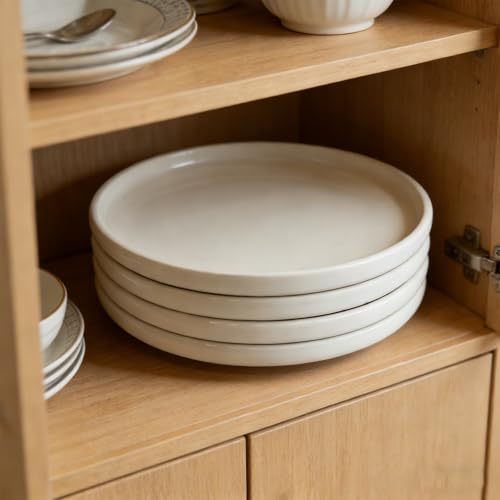 Salad Plates Set of 4, White Salad Plates, 10 Inch Round Appetizer Plates, Thick Edge Ceramic Dessert Plate for Appetizer, Dessert, Salad, Dinner - size: Round