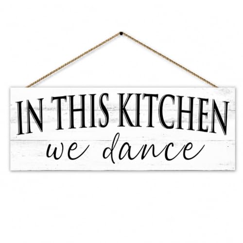 Farmhouse Themed Kitchen Signs: Rustic Kitchen Decor Canvas Print Decoration with Funny Quotes "In this Kitchen, we dance" - Vintage Decorative Wall Plaque for Home 6" x 14.5" - color: Kitchen