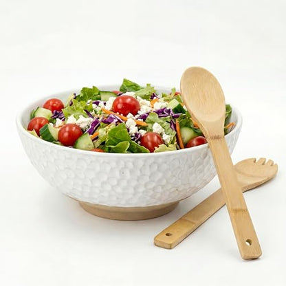 Large Ceramic Dinner Bowl - Handmade Salad Bowl Set, 58 oz. Dishwasher and Oven Safe, Vanilla White 9.5 inch”