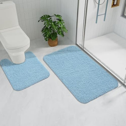 Light Blue Bathroom Rug Set 2 Piece Bath Mat 21x34 U Shape Toilet Rug 21x21 | Absorbent,Washable,Non Slip Bathroom Rugs Sets,Contour Mat for Toilet - color: Light Blue