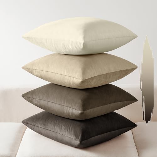 Softalker Velvet Throw Pillow Covers 16x16 Set of 4, Luxury Soft Plush Decorative Pillow Cases, Rich Texture Neutral Modern Cushion Covers for Sofa Couch Bed Home Decor Living Room - Taupe Gradient - color: Multi Gray Brown, size: 16" x 16" (Pack of 4)