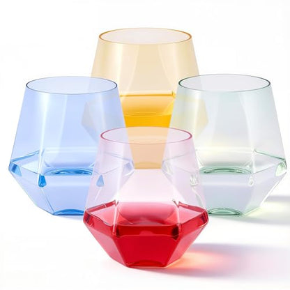 Goodluck 40PCS 12oz Diamond Stemless Plastic Wine Whiskey Glass,Multi-color | Disposable Cocktail Glasses, Suitable for Weddings, Birthday Parties, Family Gatherings, Bars, etc - color: 4 Colors
