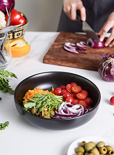 LE TAUCI Pasta Bowls 45 oz, Salad Bowls Set for Serving Soup, Pasta, Noodle, Dinner, Large Kitchen Bowl Plates, Microwave Safe - 8.5 Inch, Set of 4, Matte Black - color: Black, size: 45 ounces