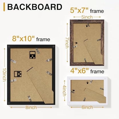 Vittanly 12 Pack Gallery Wall Frame Set, Black, Brown, White | Gallery Wall Frame Set: 4pcs 8x10, 4pcs 5x7 & 4pcs 4x6 Photos for Wall & Table, Picture Frames made of Engineered Wood - color: Black & Brown & White