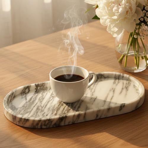 Real Natural Marble Tray,Elegant Stone Organizer | For Bathroom,Vanity Tray,Kitchen and Desktop,Perfume,Jewelry,Cosmetics,Candles,Lotion and Home Decor