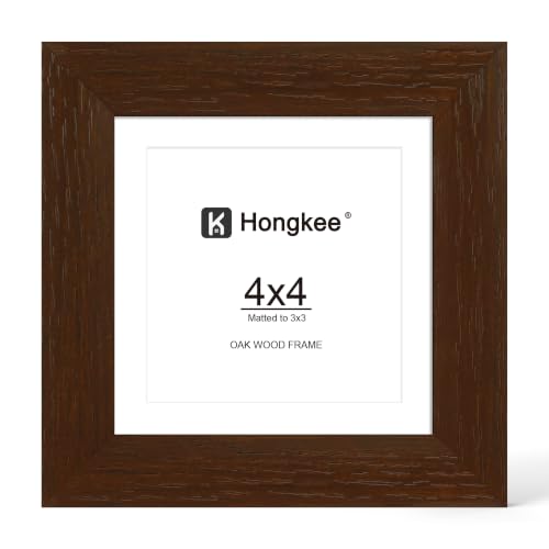 Hongkee 4x4 Oak Wood Picture Frame 1 Pack(Matted 3x3) with Real Glass Cover | Walnut, 4 x 4 Solid Wood Frame for Wall or Tabletop Display - Includes Easel Back, Vertical Hang - Ideal for Home, Office - color: Walnut, size: 4X4 in