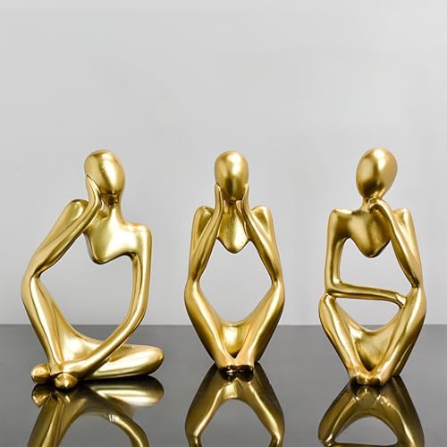 Gold Thinker Statues Home Decor, Set of 3 Pcs White Resin Trendy Abstract Art Sculpture Collectible Figurines Home Office Coffee Shops Desktop Decoration Aesthetic Ornaments - color: Gold
