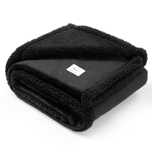 Waterproof Dog Blanket for Bed Covers Reversible Big Pet Puppy Blankets Leakproof Sofa Couch Washable Sherpa Fleece Covers Winter Cat for Warm-L-65x57in - color: Black, size: L-145*165cm(57*65in)