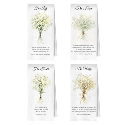 Floral Christian Kitchen Towels Set - Faith Gifts Waffle Decorative Dish Towels, Bible Verse Gifts Hand Towel, Christian Tea Towel, 16 x 24 Inches Set of 4 - color: Christian- 01