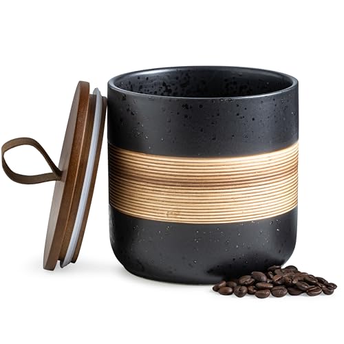 Miamolo Spice Jars with Lid, Coffee Container Kitchen Food Storage Jars for Spice Sugar Tea Bag, Stackable Decorative Jars for Countertop, Black & 37 fl.oz - color: Black, size: 37 fl.oz