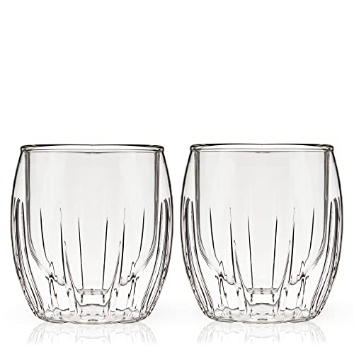 Viski Double-Walled Spirits Glasses, Insulated Liquor Tumblers with Cut Crystal Design, Dishwasher Safe 8.5 Oz, Clear, Set of 2 - style: Double-Walled Spirits Glasses