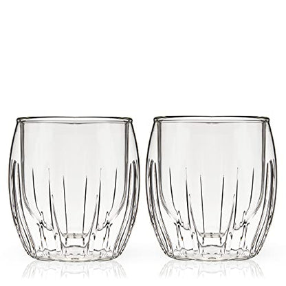 Viski Double-Walled Spirits Glasses, Insulated Liquor Tumblers with Cut Crystal Design, Dishwasher Safe 8.5 Oz, Clear, Set of 2 - style: Double-Walled Spirits Glasses