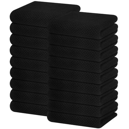 Homaxy 100% Cotton Waffle Weave Kitchen Dish Towels 18-Pack, Black | 13 x 28 Inches, Ultra Soft Absorbent Dish Towels, Quick Drying Cleaning Towels - color: Black, size: 13 X 28 - 18 Pack