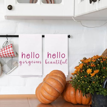 SPBL&L Hello Gorgeous Hand Towels - Hot Pink, 16x24 Inch, Set of 2 for Kitchen(White) - color: Bathroom-white Pink