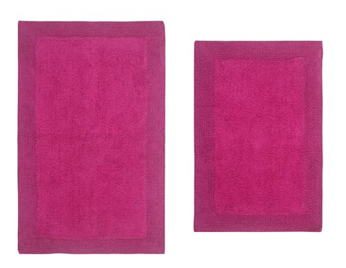 Home Weavers Luxury Collection 100% Cotton Reversible Bathroom Rugs Set, Washable Rug, Extra Soft and Absorbent Bath Rug, Kitchen Mat, 2 Piece Set(S+M), Hot Pink - color: Hot Pink, size: 2 Piece Set(S+M)