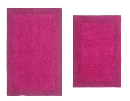 Home Weavers Luxury Collection 100% Cotton Reversible Bathroom Rugs Set, Washable Rug, Extra Soft and Absorbent Bath Rug, Kitchen Mat, 2 Piece Set(S+M), Hot Pink - color: Hot Pink, size: 2 Piece Set(S+M)