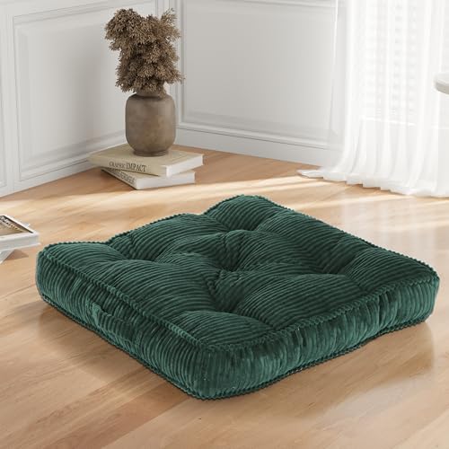 Meditation Floor Cushion, 22x22 Tufted Floor Pillow for Adults | Square Large Meditation Cushion Pillow, Corduroy Sitting with Handle, Yoga Seating for Tatami, Green,1Pack - color: Green, size: 22x22x4 inch