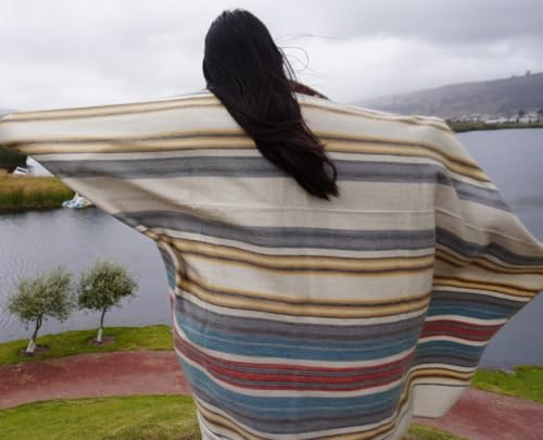 Alpaca Wool Throw Blanket, Beige Striped, 65 x 48 | Ultra-Soft, Naturally Warm, Lightweight, Breathable, Non-Itchy - color: Beige and Colors Striped, size: Throw (48" x 65")
