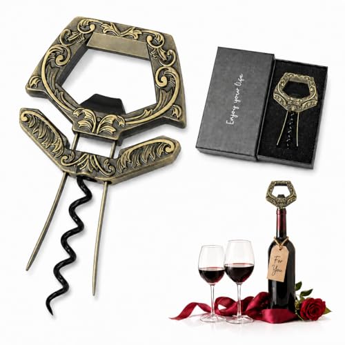 Ah-So Wine Opener for Vintage Bottles & Old Corks(Bronze) | 3-in-1 Two-prong cork remover for dry, brittle corks; protective leather cover and gift box for collectors and connoisseurs - color: Antique Bronze