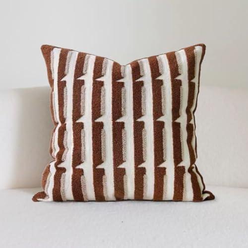 20"x20" Brown Cream Stripe Tufted Pillow Covers Luxury Geometric Accent Pillows Soft Woven Decorative Pillow Cases for Couch, Sofa, Bedroom Décor (Caramel, 20"×20") - color: Caramel, size: 20" x 20" (Pack of 1)