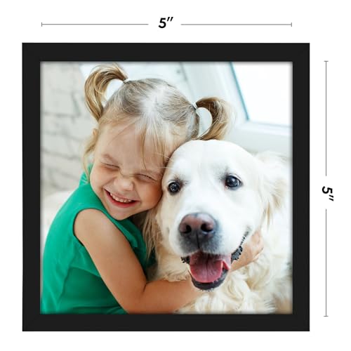 Americanflat 5x5 Picture Frame - Slim Molding - Black | Shatter-resistant glass, wall or tabletop display with included easel, triangle hangers included, secure turn-tab backing - color: Black, size: 5x5
