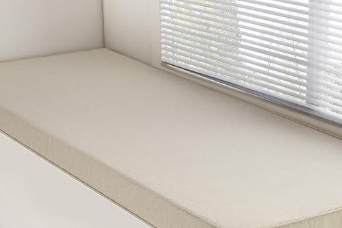 Custom Bay Window Seat Cushion Cotton Linen High Density Customized Bench Seating Foam Cushions for Indoor Furniture, Mudroom Entryway, Kitchen Dining Room Reading Breakfast Nook, Non Slip Bottom