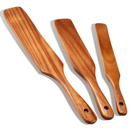 3 Pack Skinny Wooden Spurtle Set for Sourdough Starter Kit Accessories | Teak Wood Jar Spatula Sourdough Bread Baking Supplies Gift Spurtles Kitchen Tools Stirring Stick Spoon Dough Whisk Scraper - size: 3 Pieces