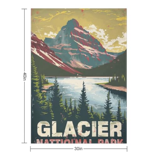 Mid Century Glacier National Park 03 Flannel Blankets Fleece Soft Throw Lightweight Plush Gifts for Couch, Bed, Cozy Sofa Plush, Chair, Lovers 30x40in（75x100cm） - color: Style, size: 30x40in（75x100cm）