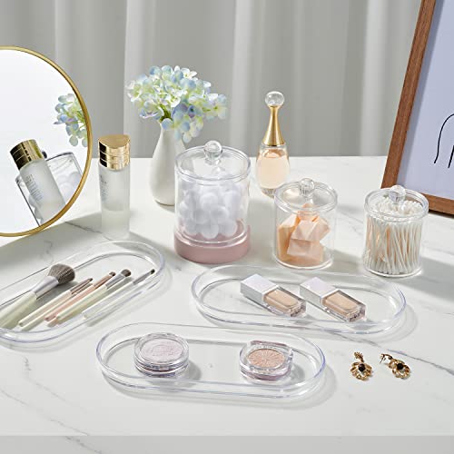 SheeChung Acrylic Vanity Tray, 2 Pack, Clear, 9.65 in x 4.5 in x 0.79 in, Catchall Tray, Countertop Sink Tray Dispenser, Sturdy Holder for Cabinet, Shelf, Cupboard, or Closet Organization | 9.65" x 4.5", Perfume Jewelry Candle Dispenser Catchall Tray, Stu