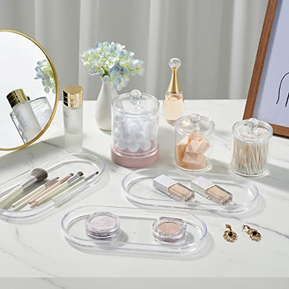 SheeChung Acrylic Vanity Tray, 2 Pack, Clear, 9.65 in x 4.5 in x 0.79 in, Catchall Tray, Countertop Sink Tray Dispenser, Sturdy Holder for Cabinet, Shelf, Cupboard, or Closet Organization | 9.65" x 4.5", Perfume Jewelry Candle Dispenser Catchall Tray, Stu