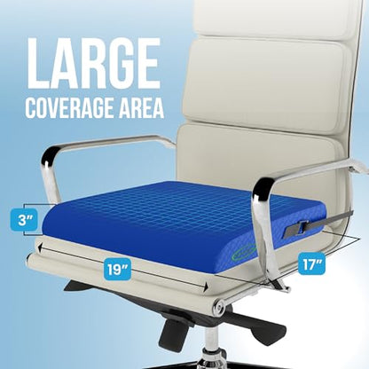 Extra Large Memory Foam Seat Cushion - Wheelchair Cushion Pad, Anti-Slip, Removable Strap, Coccyx Pain Relief, 19” X 17” X 3” (Blue) - color: Blue