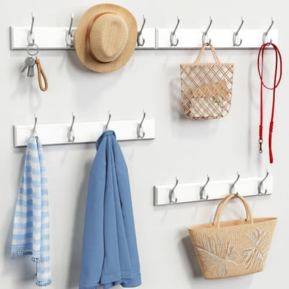 Forbena White Coat Rack Wall Mount 4-Pack, Coat Hanger Wall Mounted for Hanging Clothes Purse, Modern Key Holder Hooks for Closet Hat, Belt, Bag, Backpack, Leash (White and Silver - 16 Hooks) - color: Metal White Hooks and White