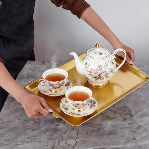 16.3" x 11" Large Serving Platters, Stainless Steel Heavy-Duty Large Serving Trays, Gold Rectangular Plates for Food, Fruit, Party, Wedding, Christmas, Chip and Scratch Resistant - color: Gold-40x28cm