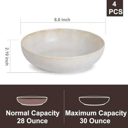 30oz Ceramic bowls set of 4-8" serving bowls for Kitchen,Pasta,Salad-Dishwasher & Microwave Safe Perfect for Housewarming, Thanksgiving, Christmas-Reactive Glaze Mixed White - color: Reactive Glaze Mixed White