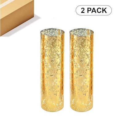WGVI Hurricane Candle Holder Sleeve, W: 3", Ht: 14", Gold Speckled Glass Cylinder Open Both Ends, Chimney Tube Shade, 2 Pieces - color: Gold Speckle, size: 3x14"H