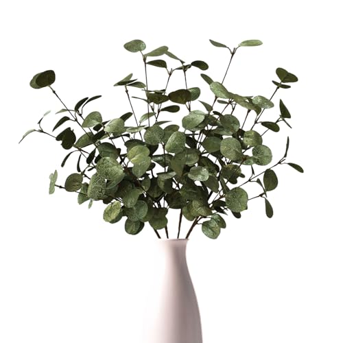 4PCS 24" Gold Green Metallic Artificial Eucalyptus Stems Real Touch Faux Eucalyptus Leaves for Vase Decoration, Living Room Decor, Christmas Home Centerpieces - color: Gold Green